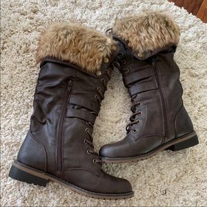 Dark brown winter furry boots